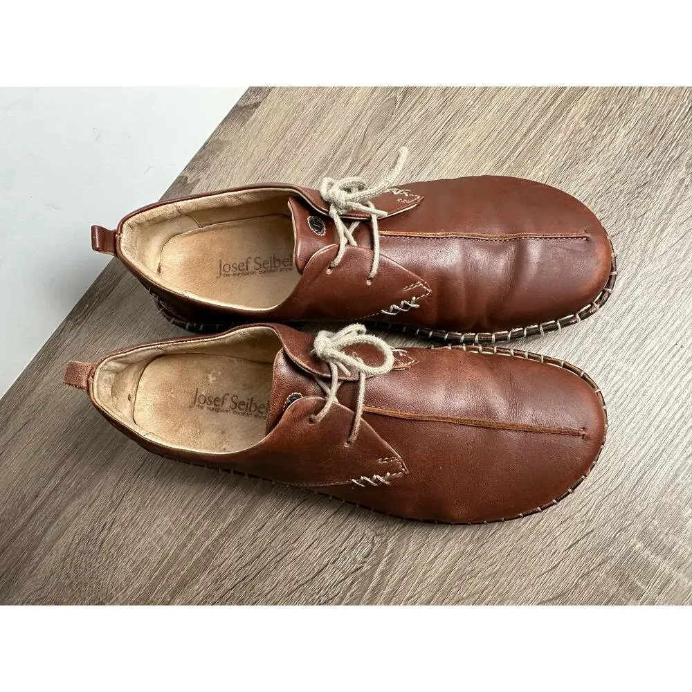 Josef Seibel Lindsay Fisherman Lace Up Minimalist Leather Loafers US 8.5 EU 39